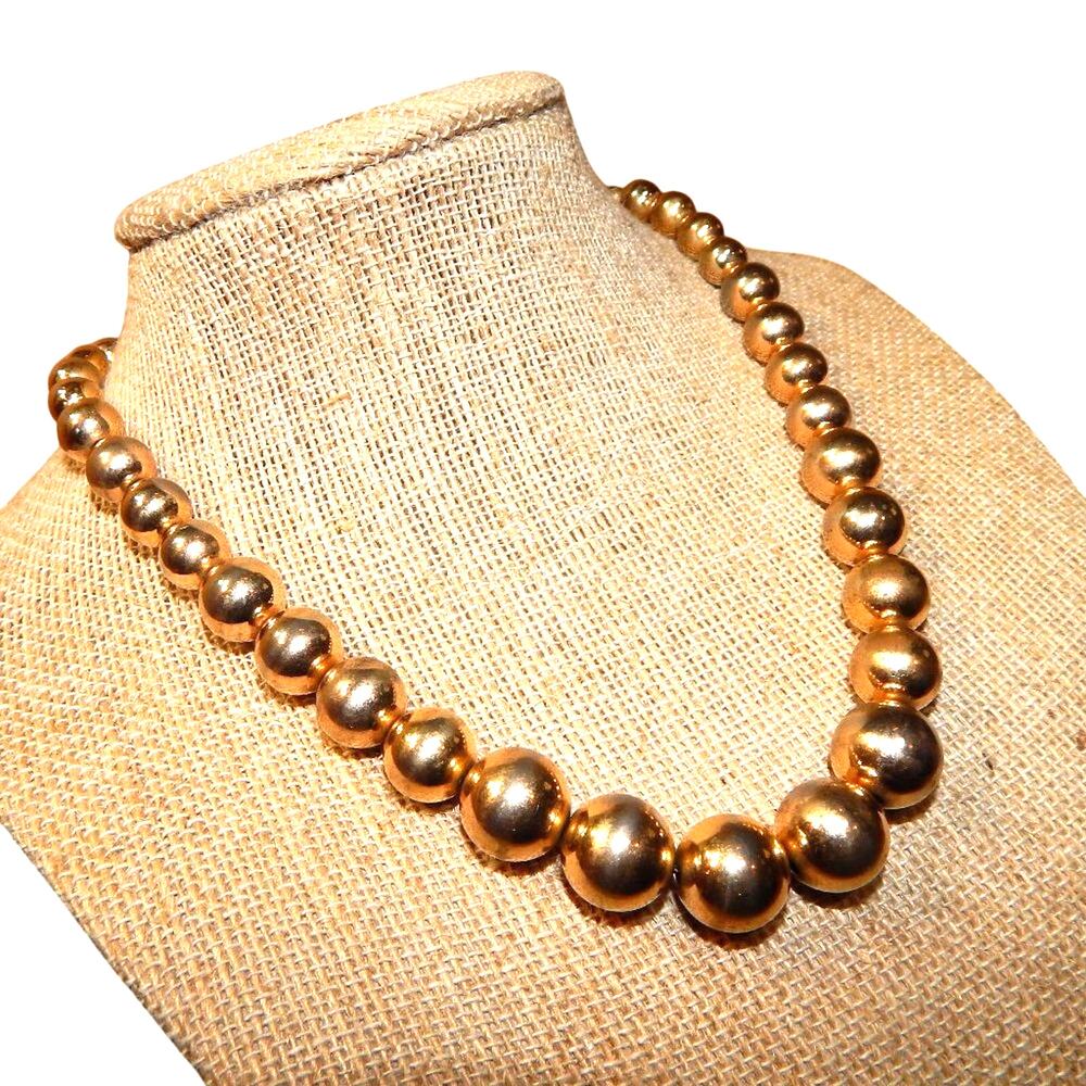 15" Classy 30's- 50's Vintage By Stephan Bartek Graduating Golden Ball Necklace